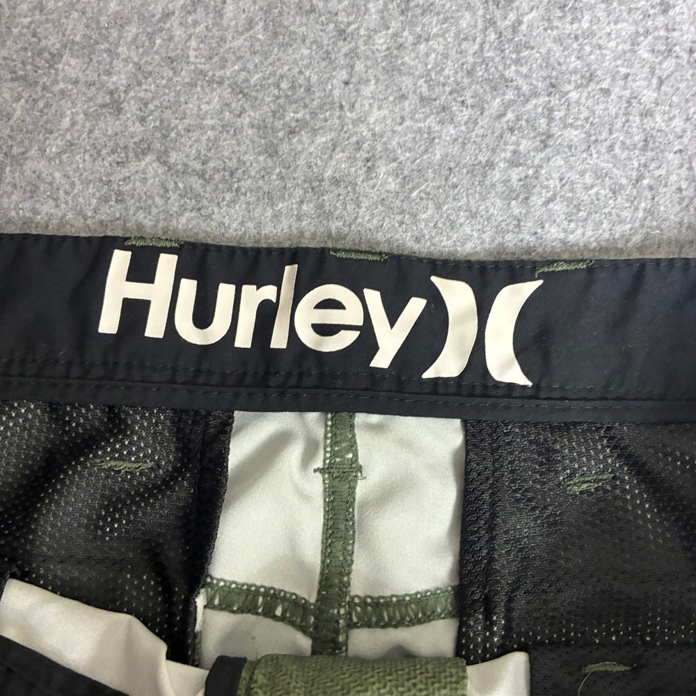 Hurley Mens Size 32x9 Hybrid Walk Shorts Olive Green Windowpane Grid Beach Skate - Picture 7 of 8